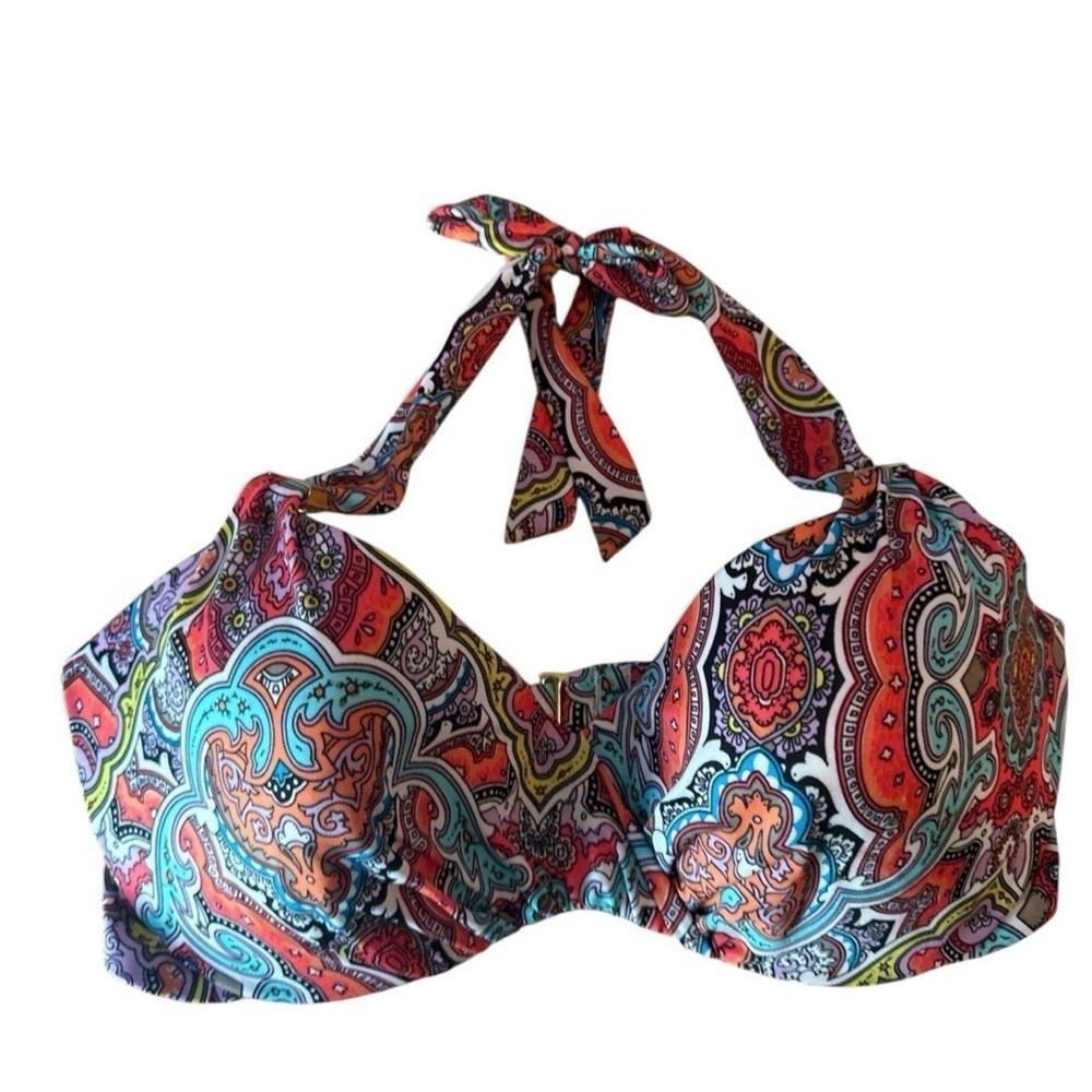 Victoria's Secret Bikini Swim Top 34D Orange Multicolor Pattern Bright Paisley